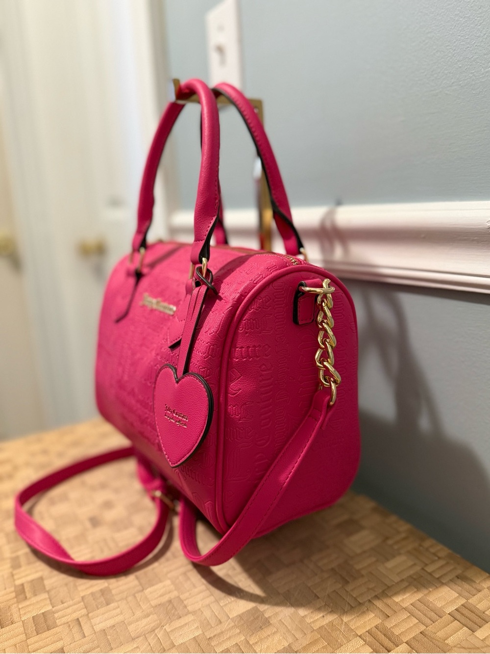 Juicy Couture Deboss Logo Speedy Satchel in the vibrant color Raspberry Tart EUC - Picture 3 of 13